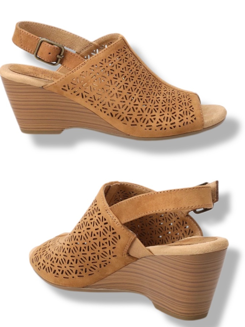 NWT Croft & Barrow OrthoLite Eco Tan Laser-Cut Wedge Sandals Size 9.5